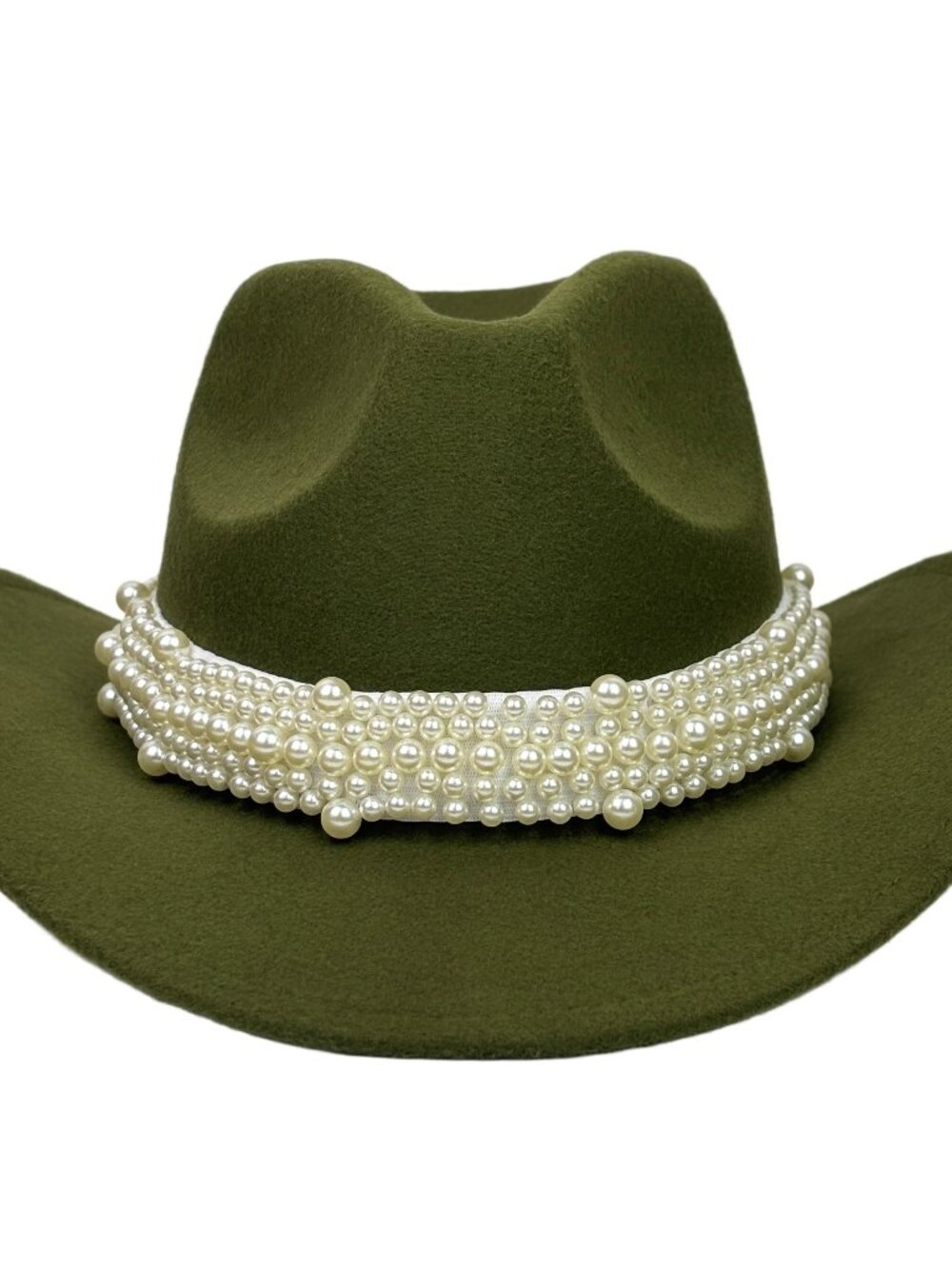 Green Pearl Beaded Cowboy Hat Western Cowgirl Rodeo Ranch Country Womens Fashion